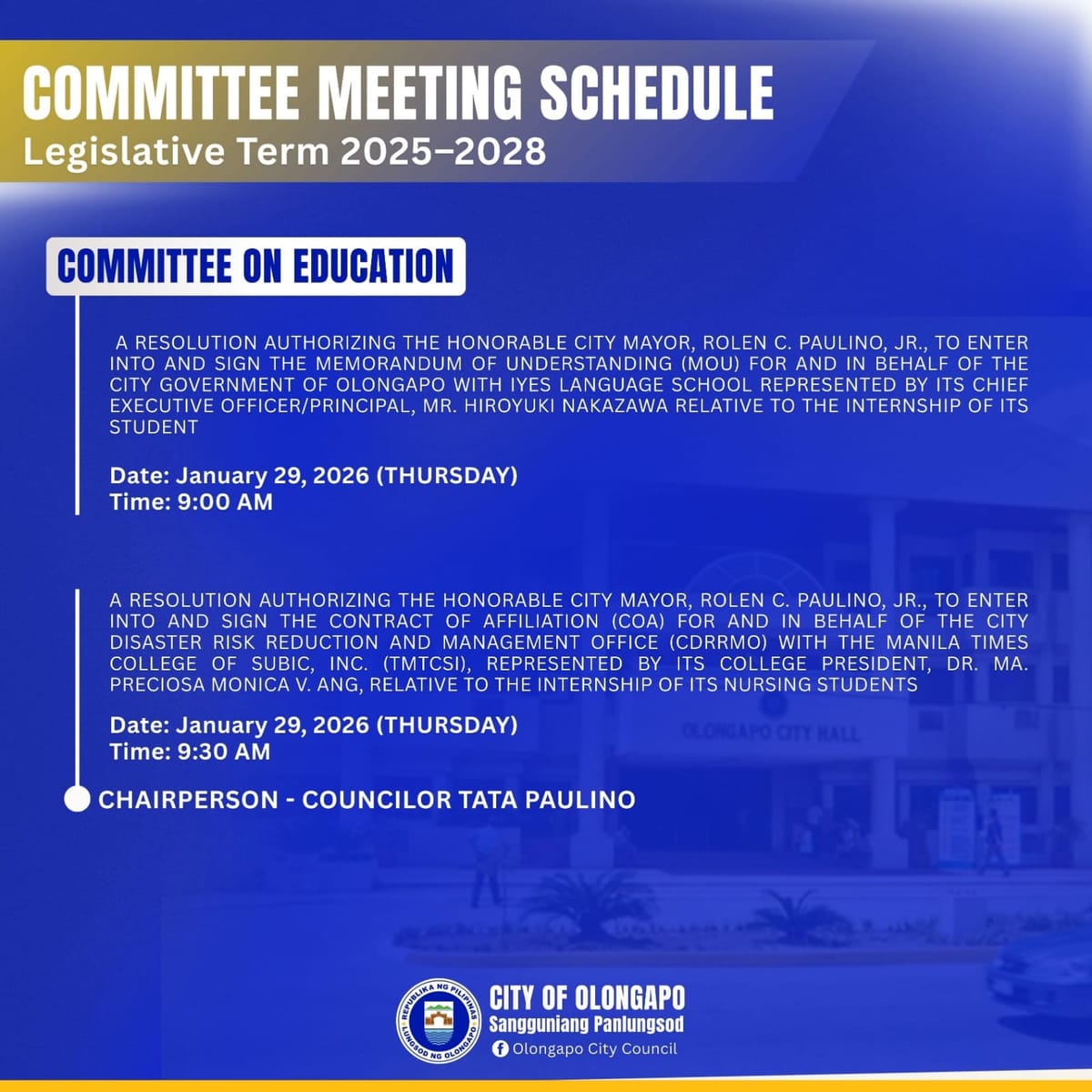COMMITTEE MEETING SCHEDULE