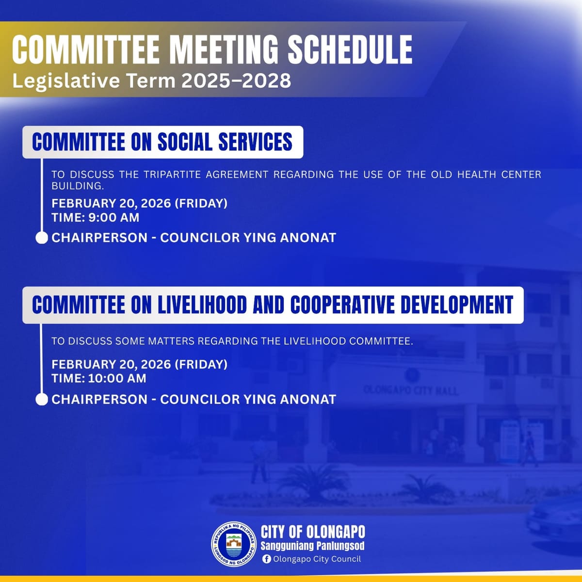 COMMITTEE MEETING SCHEDULE
