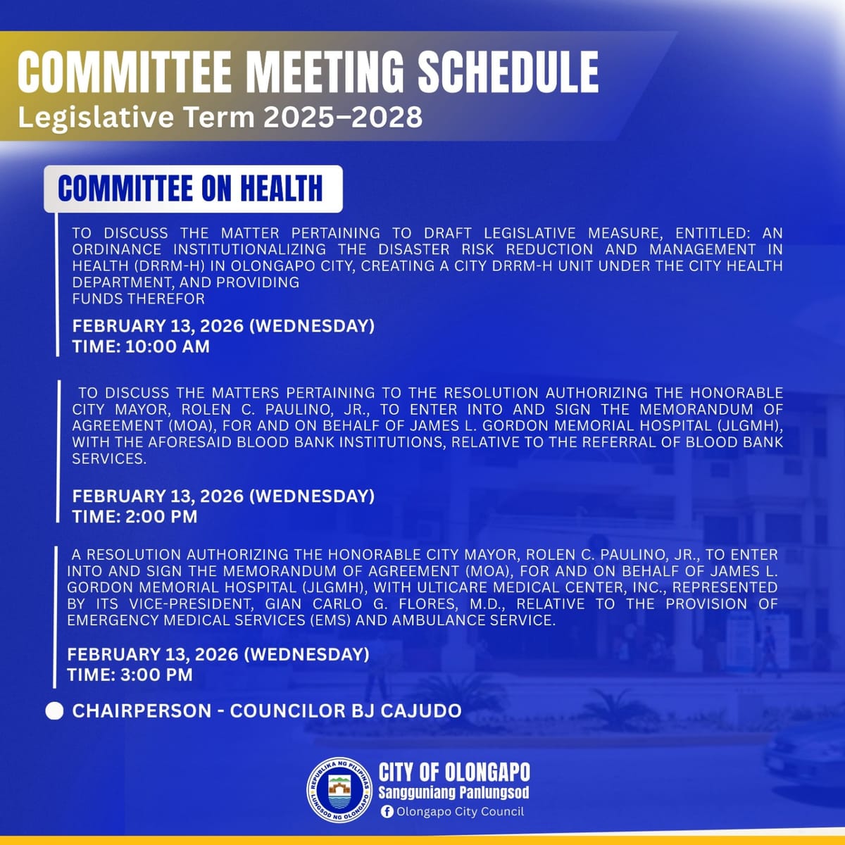 COMMITTEE MEETING SCHEDULE