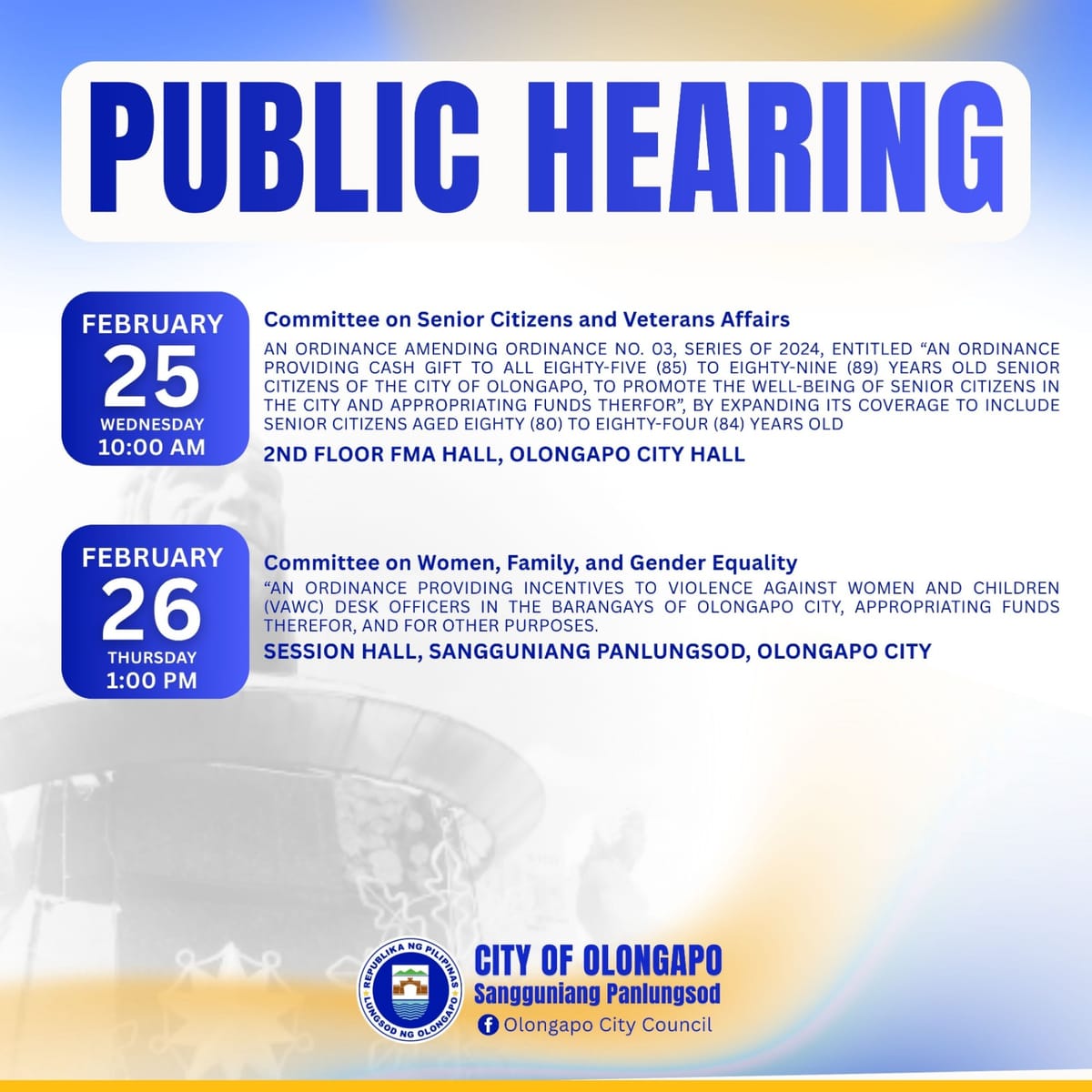 PUBLIC HEARING SCHEDULE