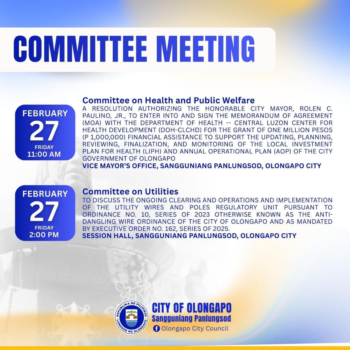 COMMITTEE MEETING SCHEDULE