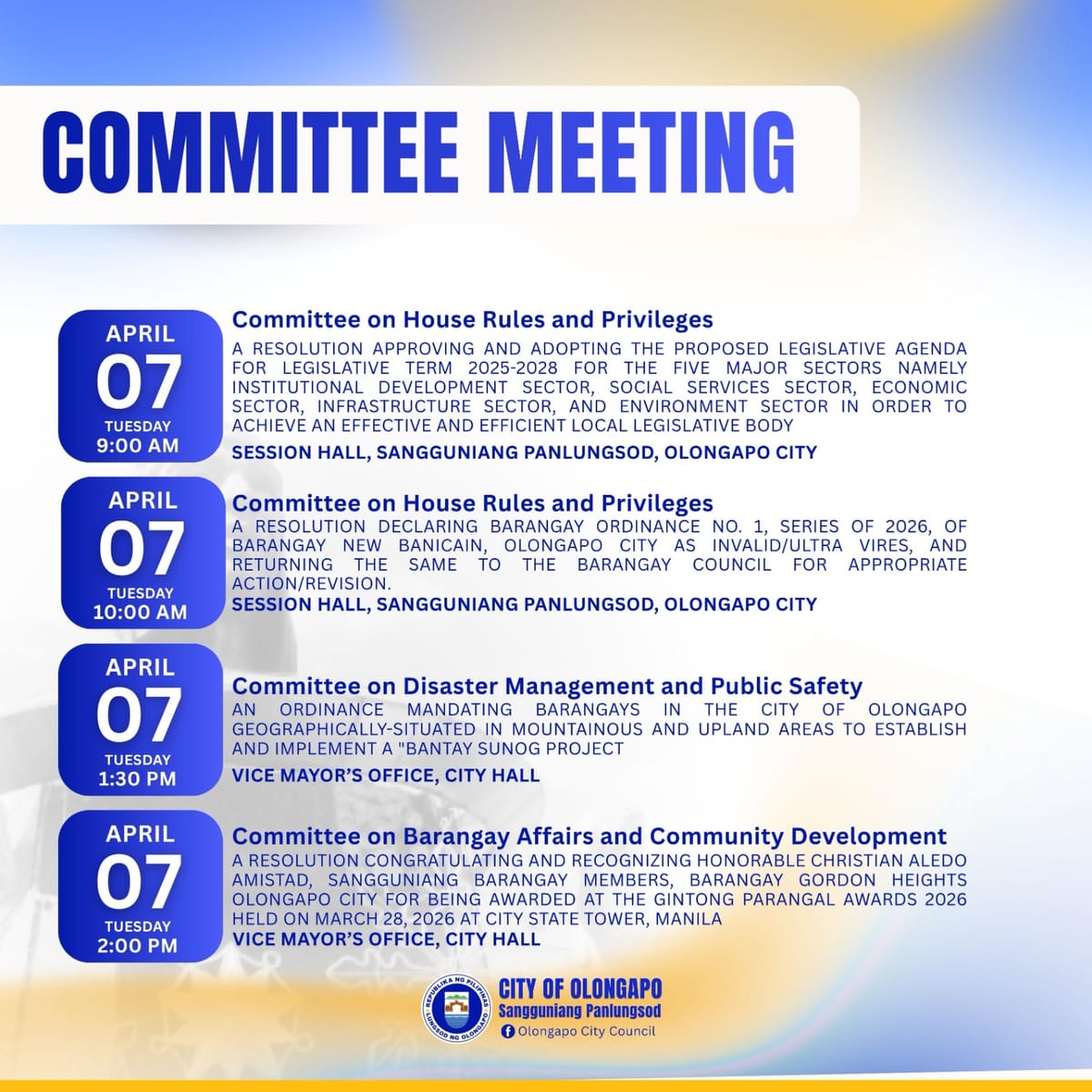 COMMITTEE MEETING SCHEDULE