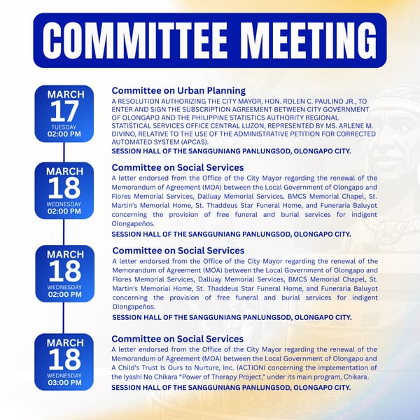 COMMITTEE MEETING SCHEDULE