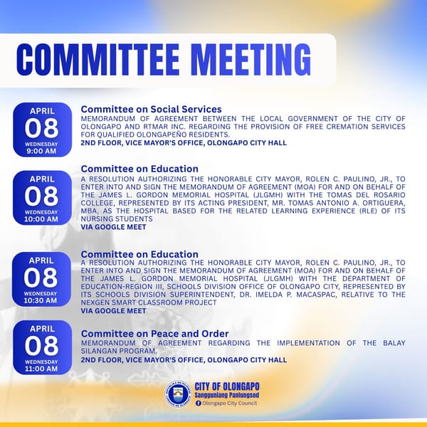 COMMITTEE MEETING SCHEDULE