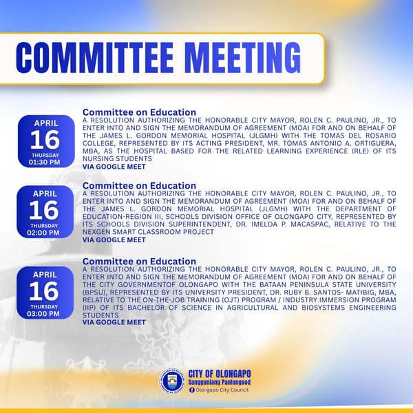 COMMITTEE MEETING SCHEDULE